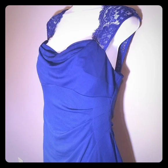 Dress Barn Dresses | Dress Barn Rouched Dress Sz 12 Cute Lace Detail | Color: Blue | Size: 12 | Amyfavali's Closet